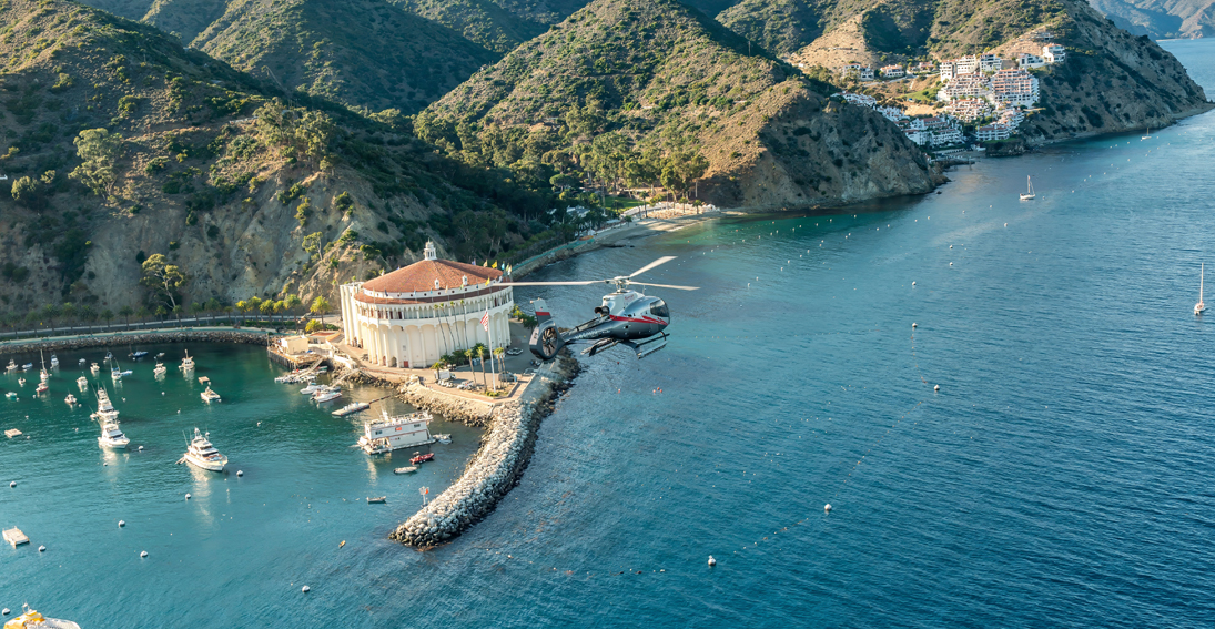 Scenic helicopter flight to Catalina Island with ocean views